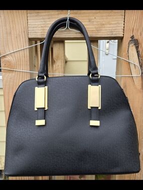 Classic Aldo Black Dome Satchel Handbag with Gold Hardware